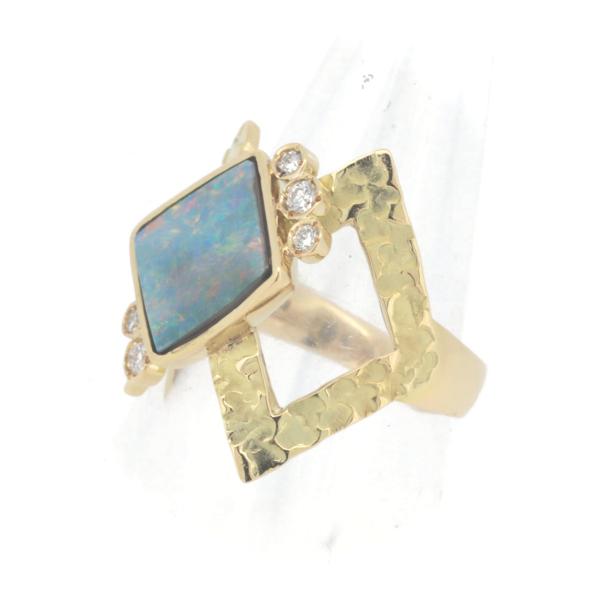 Amije Boulder Opal Diamond Ring, 3.16ct Opal, 0.15ct Diamond, Size 15, Set in K18 Yellow Gold for Ladies