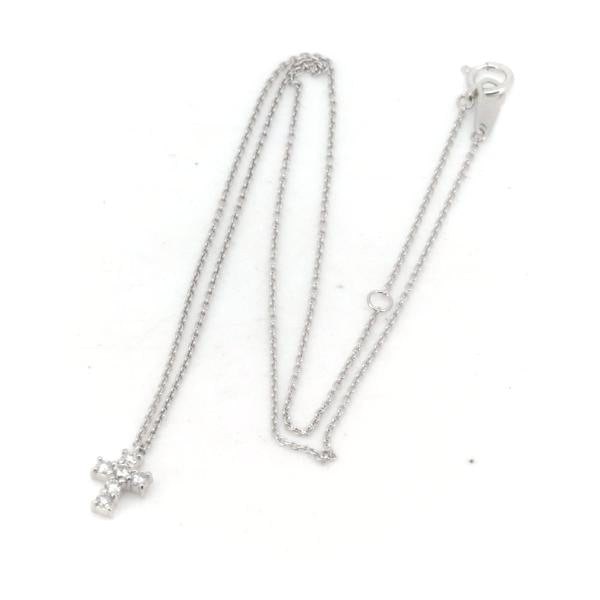 [LuxUness]  Vandome Aoyama Platinum PT900/PT850 Diamond Cross Necklace, 0.18ct, Ladies Silver, Preowned  in Excellent condition
