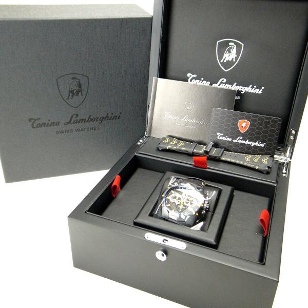 Tonino Lamborghini GT1 Men's Watch in Stainless Steel/Leather - Black, Pre-Owned in  Condition