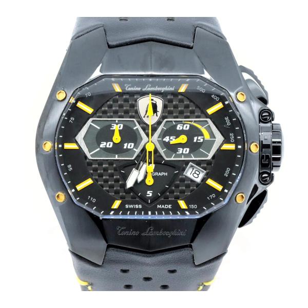 Tonino Lamborghini GT1 Men's Watch in Stainless Steel/Leather - Black, Pre-Owned in  Condition