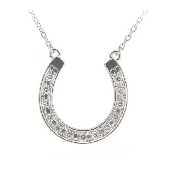 K18WG Diamond Horseshoe Motif Necklace 0.16CT White Gold in Great Condition