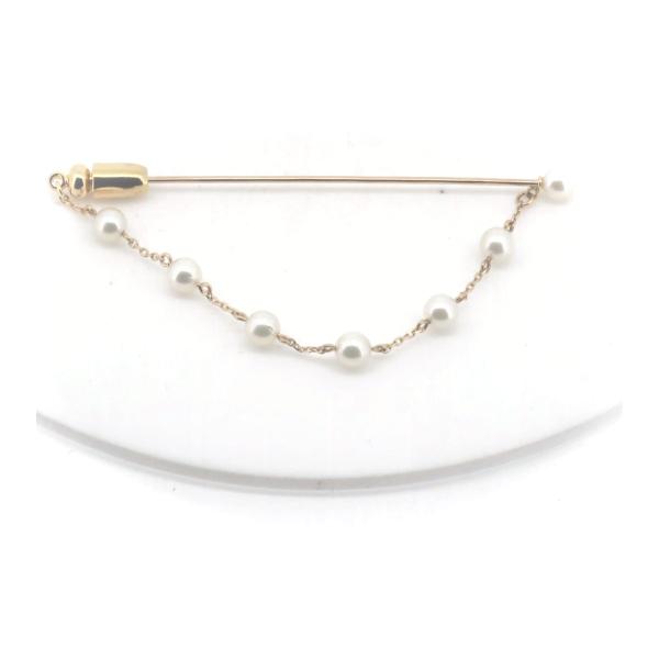 Mikimoto 14k Gold Pearl Chain Brooch Metal Brooch in Excellent condition