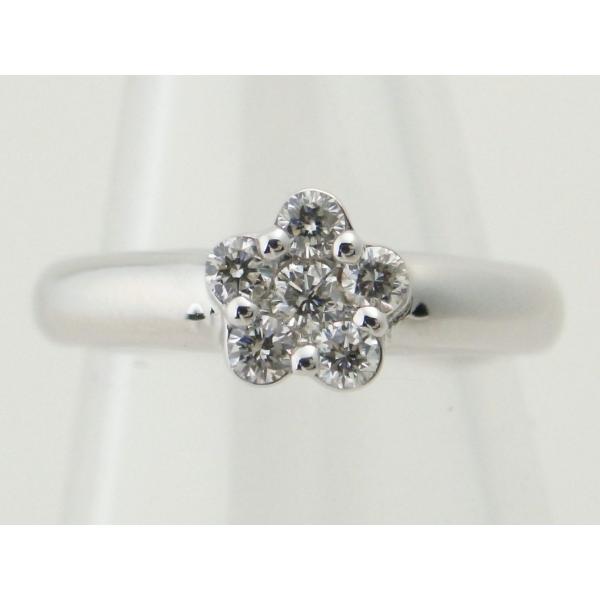 Ponte Vecchio Flower Motif Diamond Ring, Size 9, K18 White Gold, Diamond 0.25ct, Silver, Women's - Used