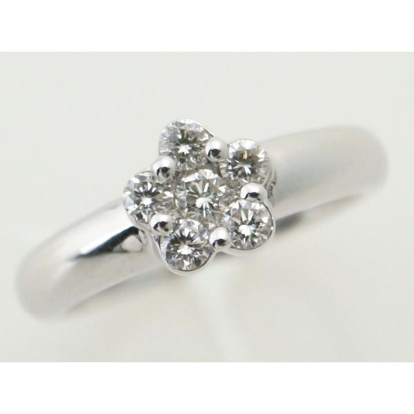 Ponte Vecchio Flower Motif Diamond Ring, Size 9, K18 White Gold, Diamond 0.25ct, Silver, Women's - Used in Great Condition