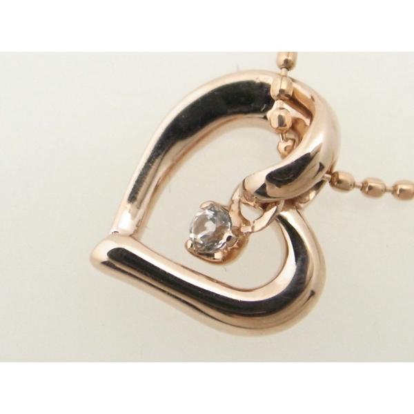 4°C Cubic Zirconia Heart-Motif Necklace, K10PG (10K Pink Gold), Women's, Pre-owned in Great Condition