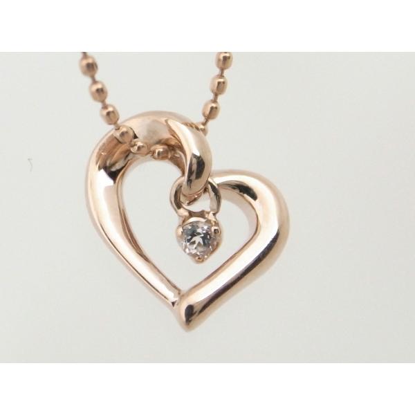 4°C Cubic Zirconia Heart-Motif Necklace, K10PG (10K Pink Gold), Women's, Pre-owned in Great Condition