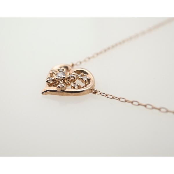 4℃ Diamond Heart Pendant Necklace in K10 Pink Gold for Women, Preloved in Great Condition