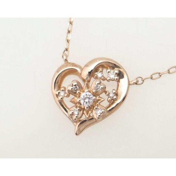 4℃ Diamond Heart Pendant Necklace in K10 Pink Gold for Women, Preloved in Great Condition