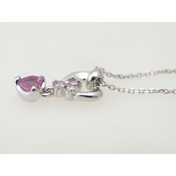 4°C Pink Stone Necklace in K18 White Gold for Women - Preloved