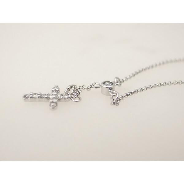 "Cross Necklace with D0.13ct Diamond in K18 White Gold for Women - Preowned"