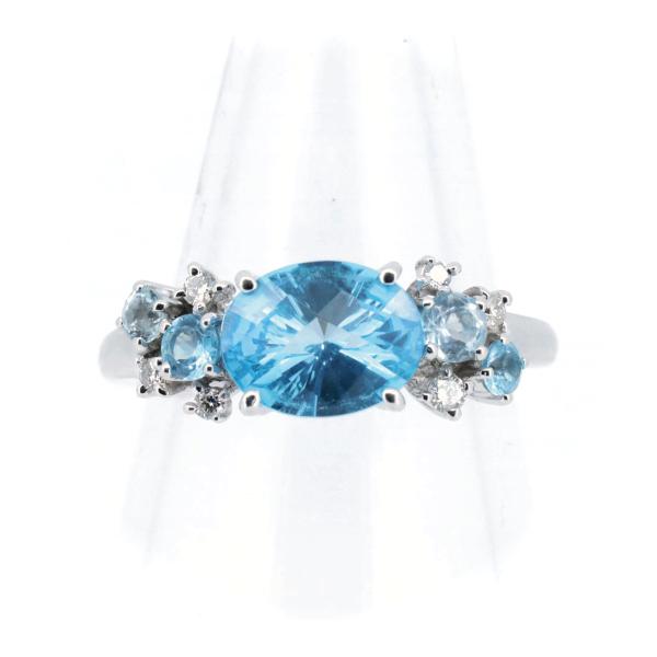 HANA Blue Topaz Diamond Ring 1.77ct, Size 11.5 in K18 White Gold for Women (Pre-owned) in Great Condition