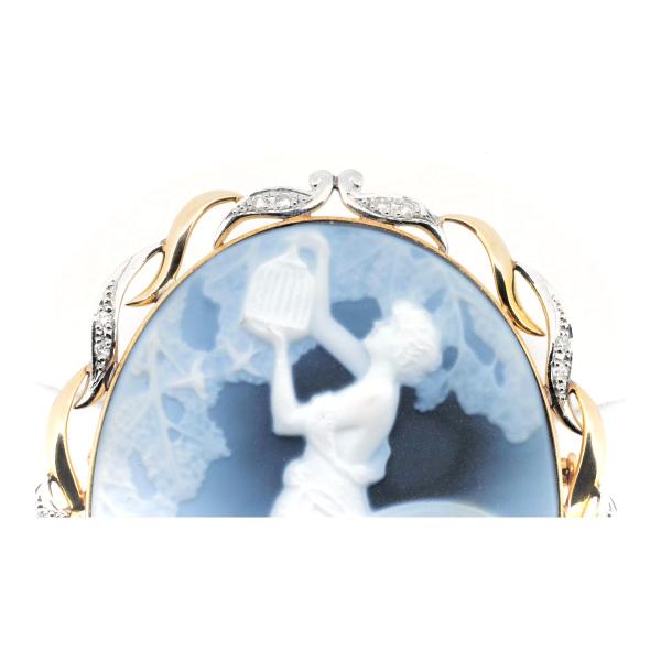 H.P.Muller Stone Cameo Diamond Brooch, 0.18ct in PT900/K18 Yellow Gold - Pre-Owned Ladies Gold H.P.Muller Brooch in Great Condition