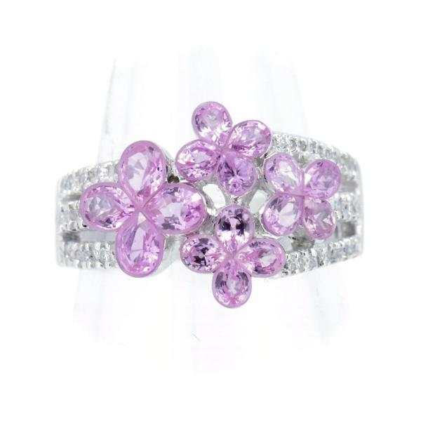 Masumikasahara Pink Sapphire and Diamond Ring with 2.00ct Pink Sapphire and 0.18ct Diamond in 18K White Gold, Size 11