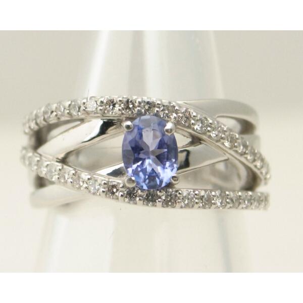 Tanzanite Diamond Ring, 0.38ct Tanzanite, 0.37ct Diamond, Ring Size 9, Platinum PT900 Material, Silver, Women's Pre-owned