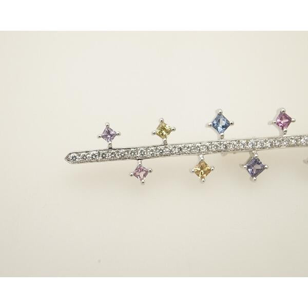 "June K18 White Gold Sapphire & Diamond Pendant Top Brooch Necklace, 1.63ct Sapphire & 0.48ct Diamond Women's Silver Necklace"