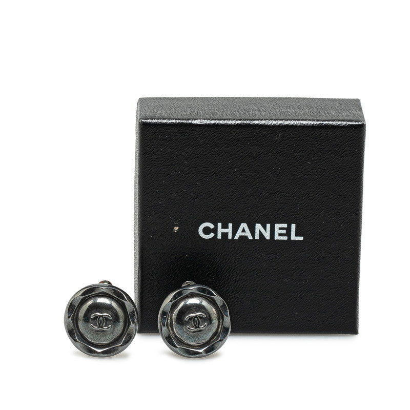 Chanel Vintage Coco Mark Earrings Silver Metal