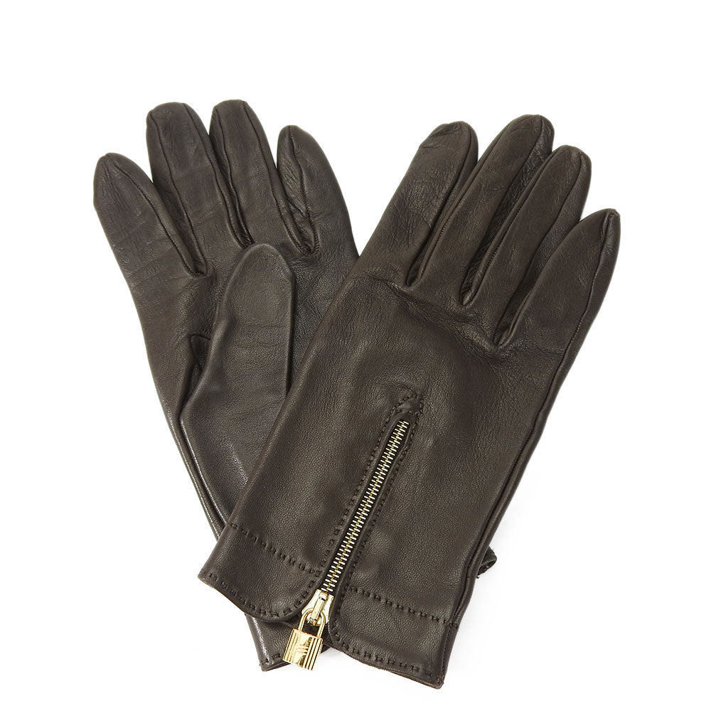 Hermes Lamb Leather Gloves Dark Brown