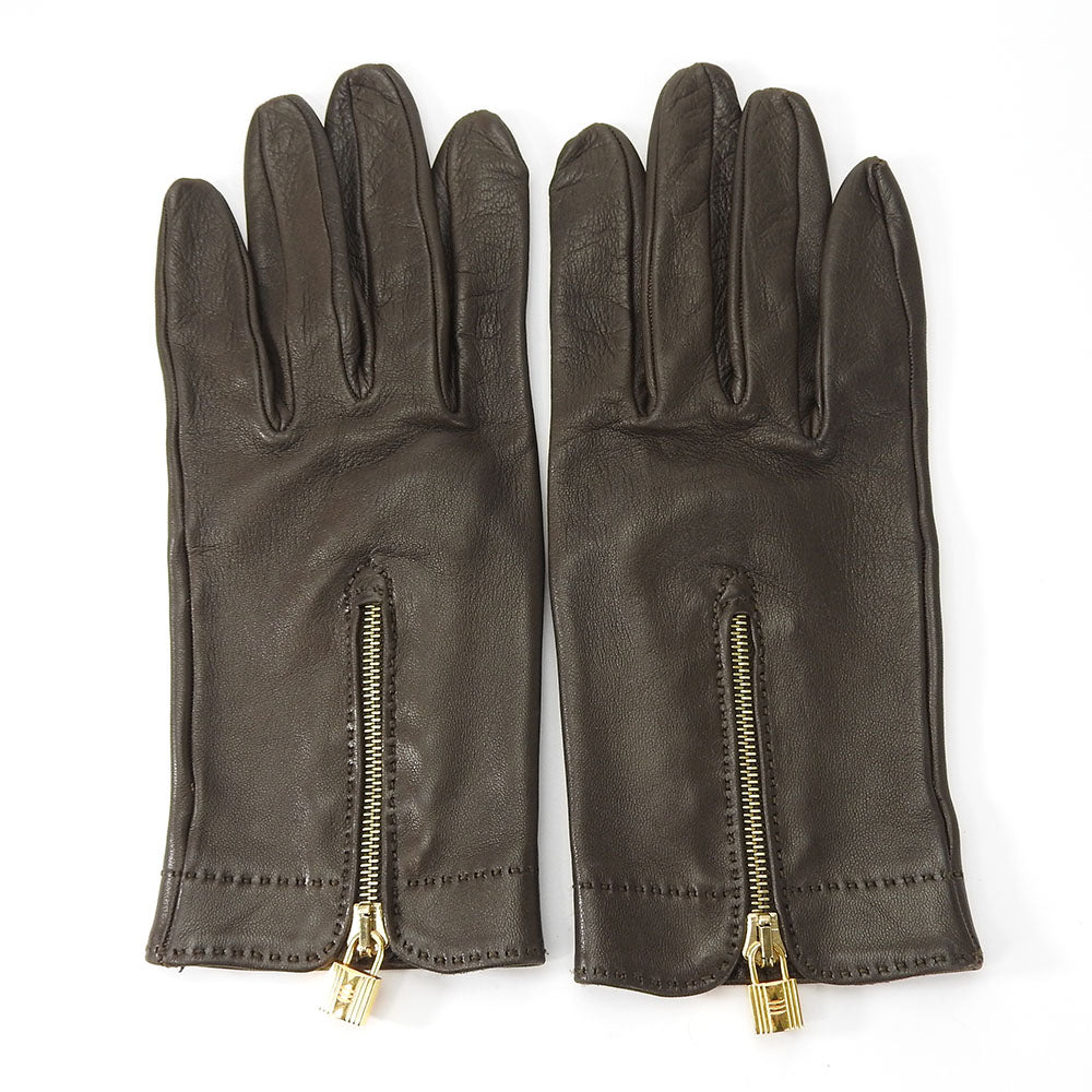 Hermes Lamb Leather Gloves Dark Brown