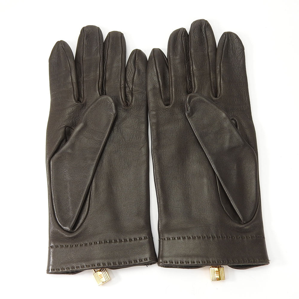 Hermes Lamb Leather Gloves Dark Brown