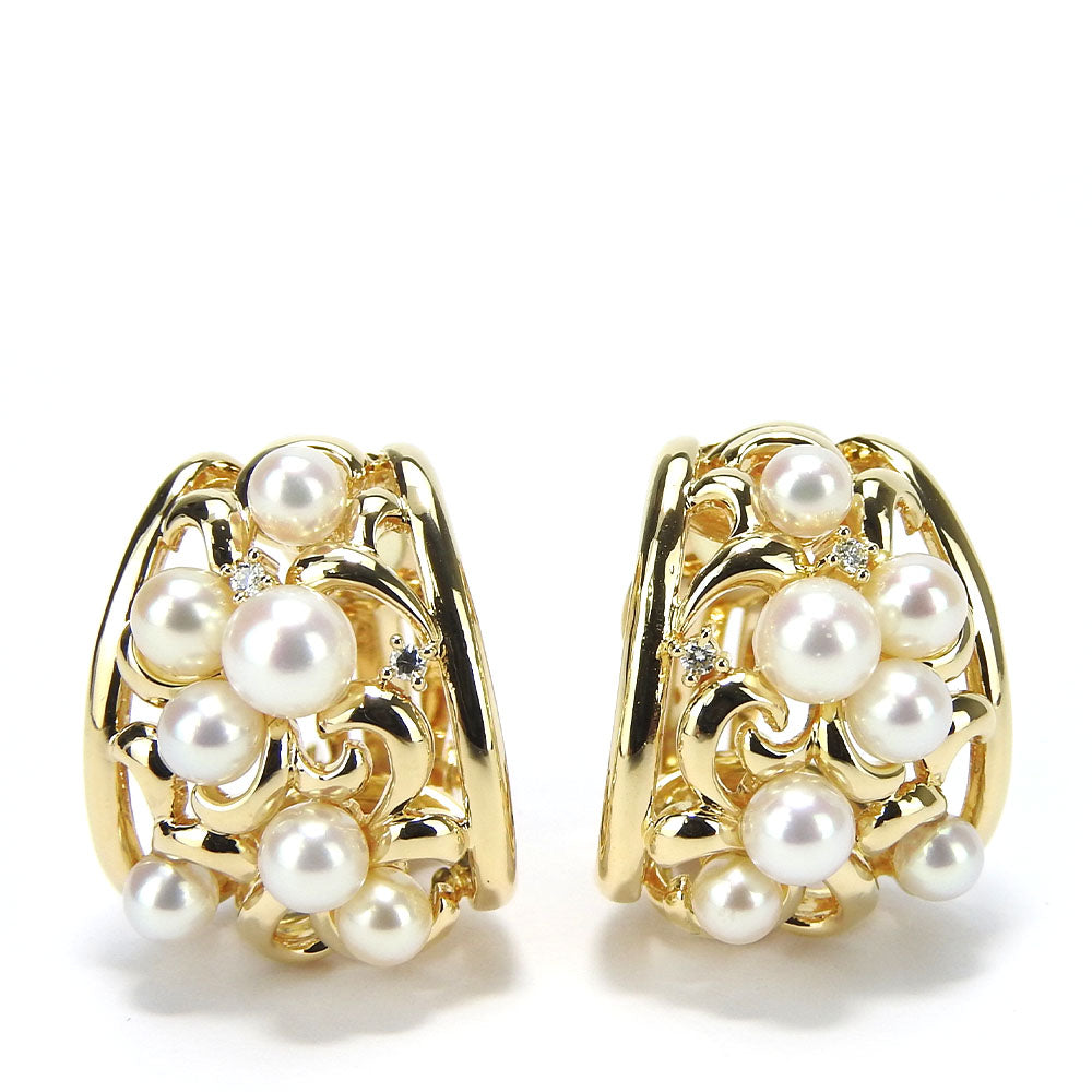 Tasaki K18YG Pearl Diamond Earrings