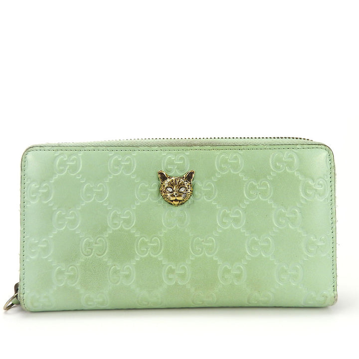 GUCCI Zip Around Wallet Sima Leather Mint Green