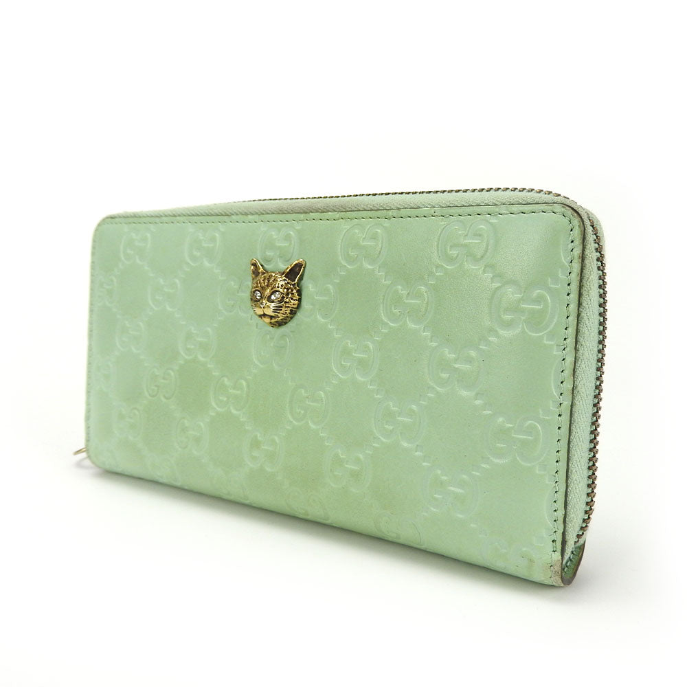 GUCCI Zip Around Wallet Sima Leather Mint Green