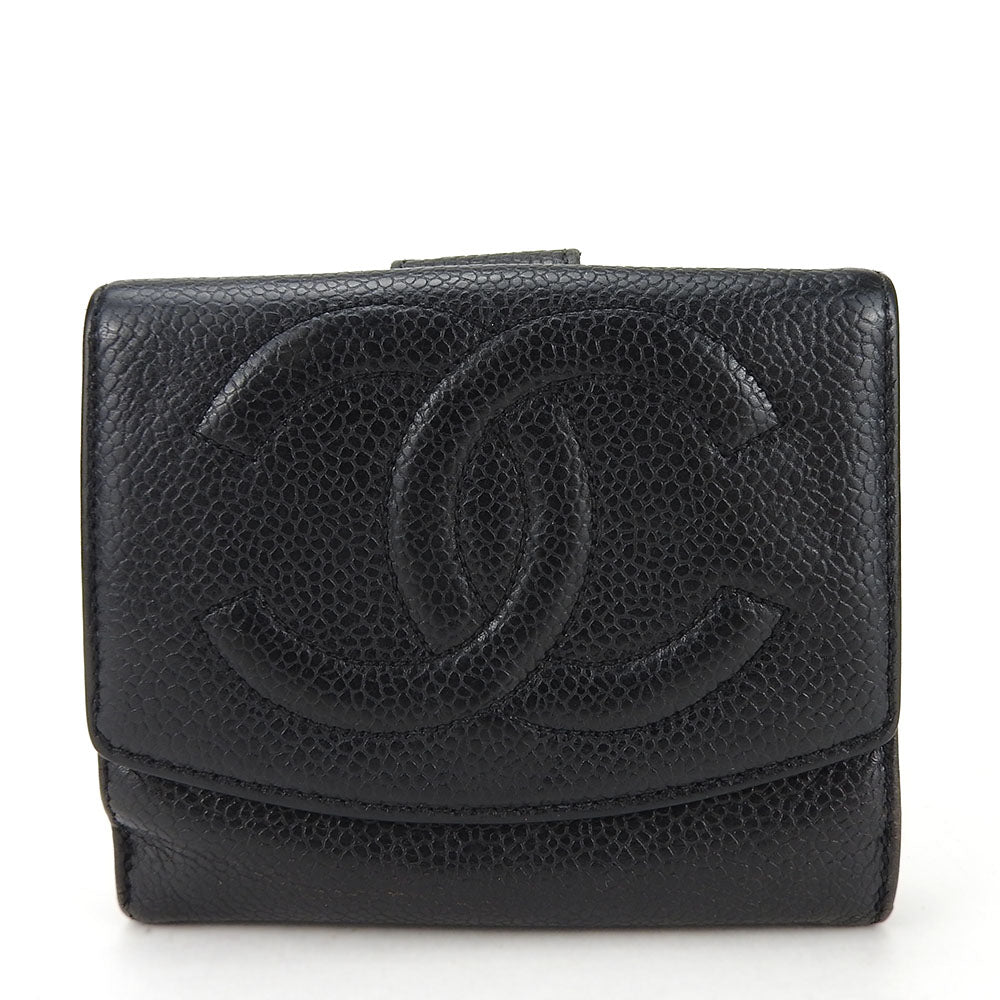 Chanel Caviar Bifold Wallet Black Gold