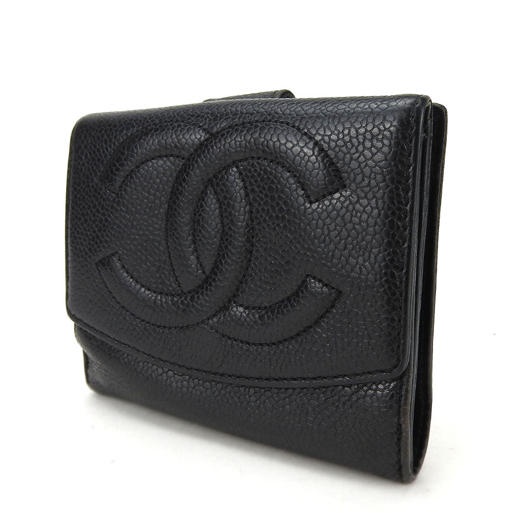 Chanel Caviar Bifold Wallet Black Gold