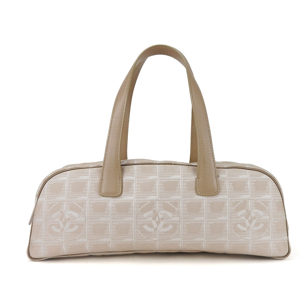 Chanel Handbag Jacquard Nylon Leather Beige