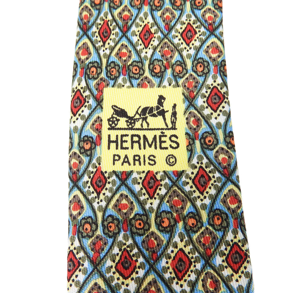 HERMES Silk Tie Green Red