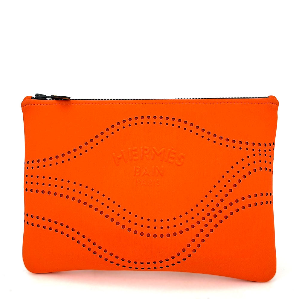 HERMES Neoban Wave MM Orange Clutch Bag