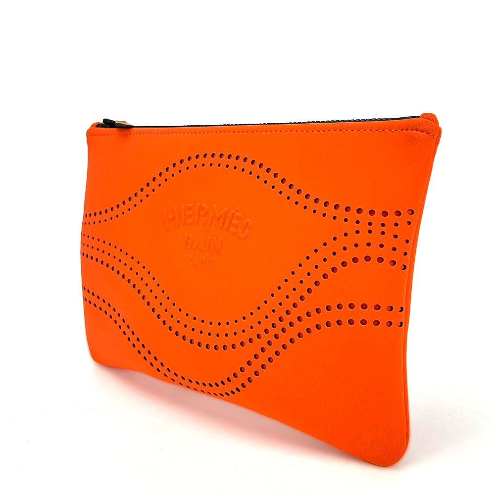 HERMES Neoban Wave MM Orange Clutch Bag