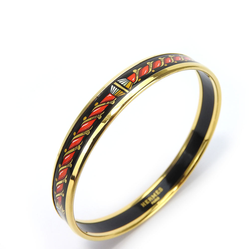 Hermes Enamel Metal Bangle 19g Gold Black