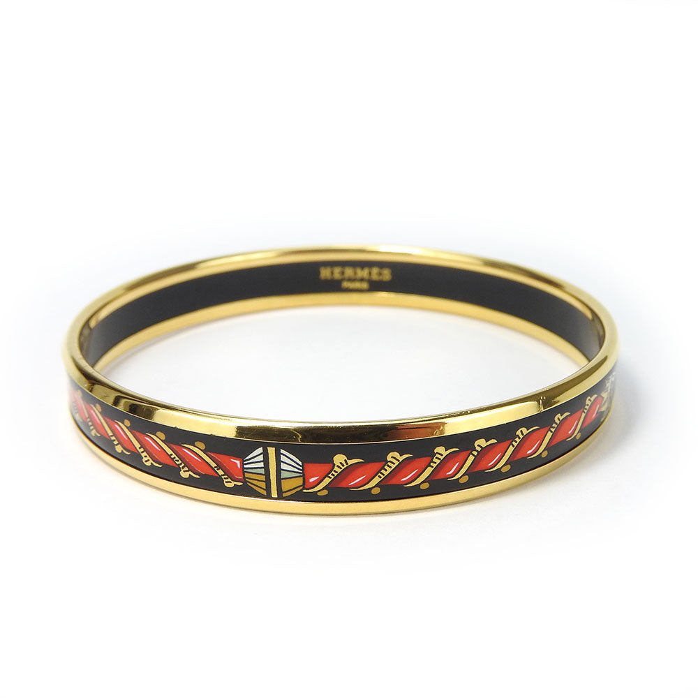 Hermes Enamel Metal Bangle 19g Gold Black