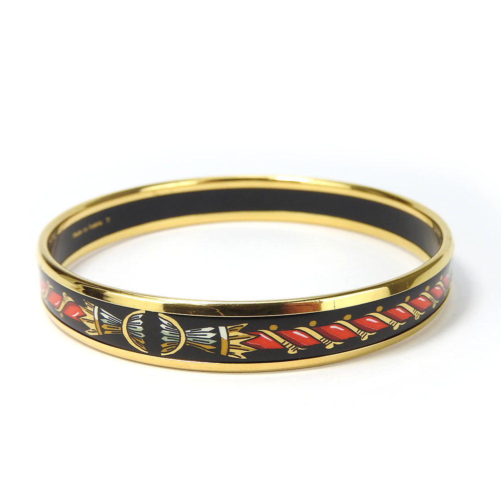 Hermes Enamel Metal Bangle 19g Gold Black