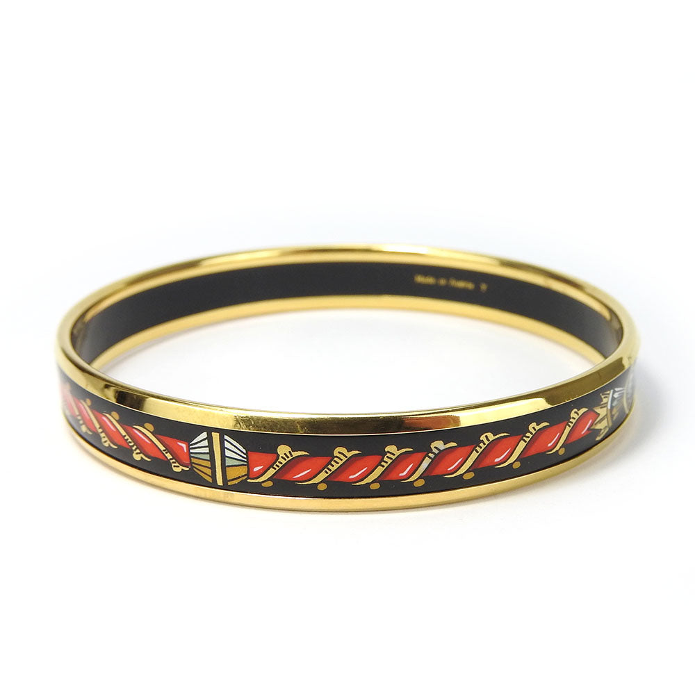 Hermes Enamel Metal Bangle 19g Gold Black