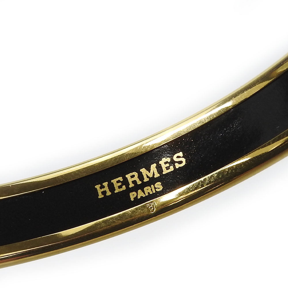 Hermes Enamel Metal Bangle 19g Gold Black