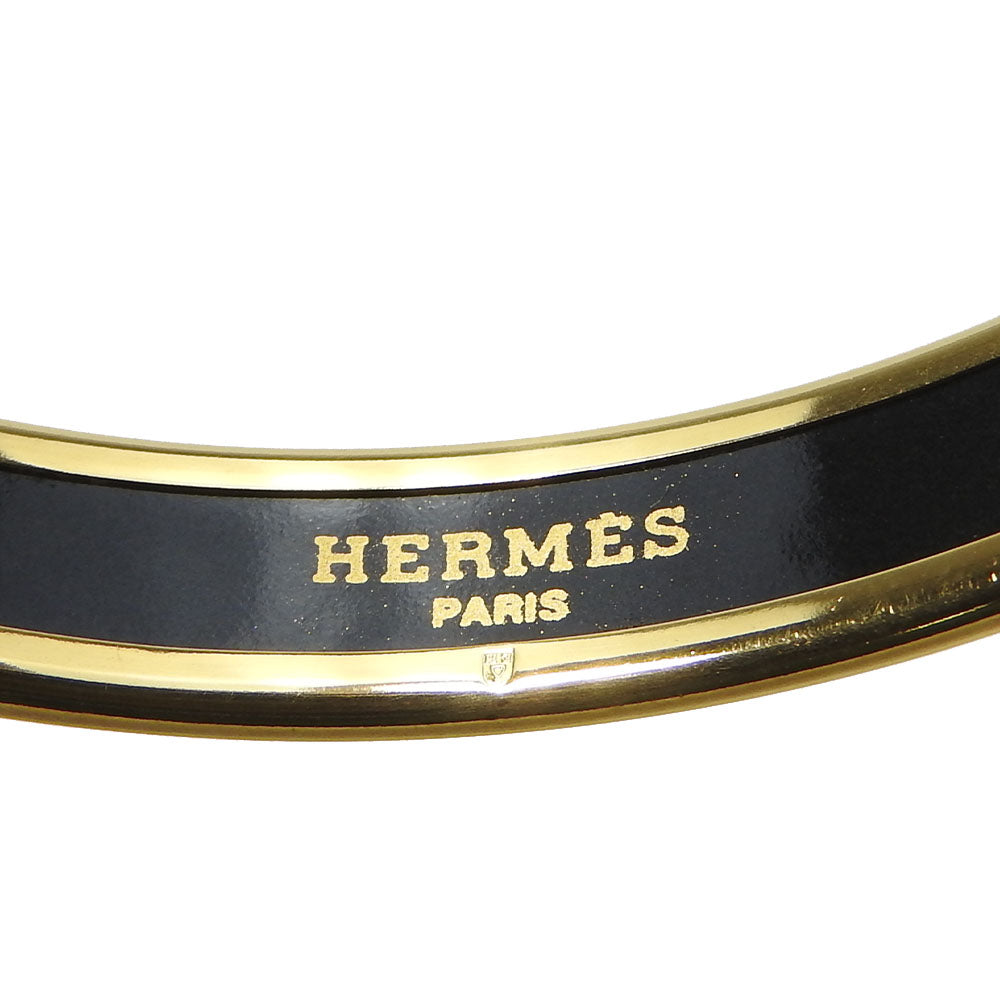 Hermes Enamel Metal Bangle 19g Gold Black