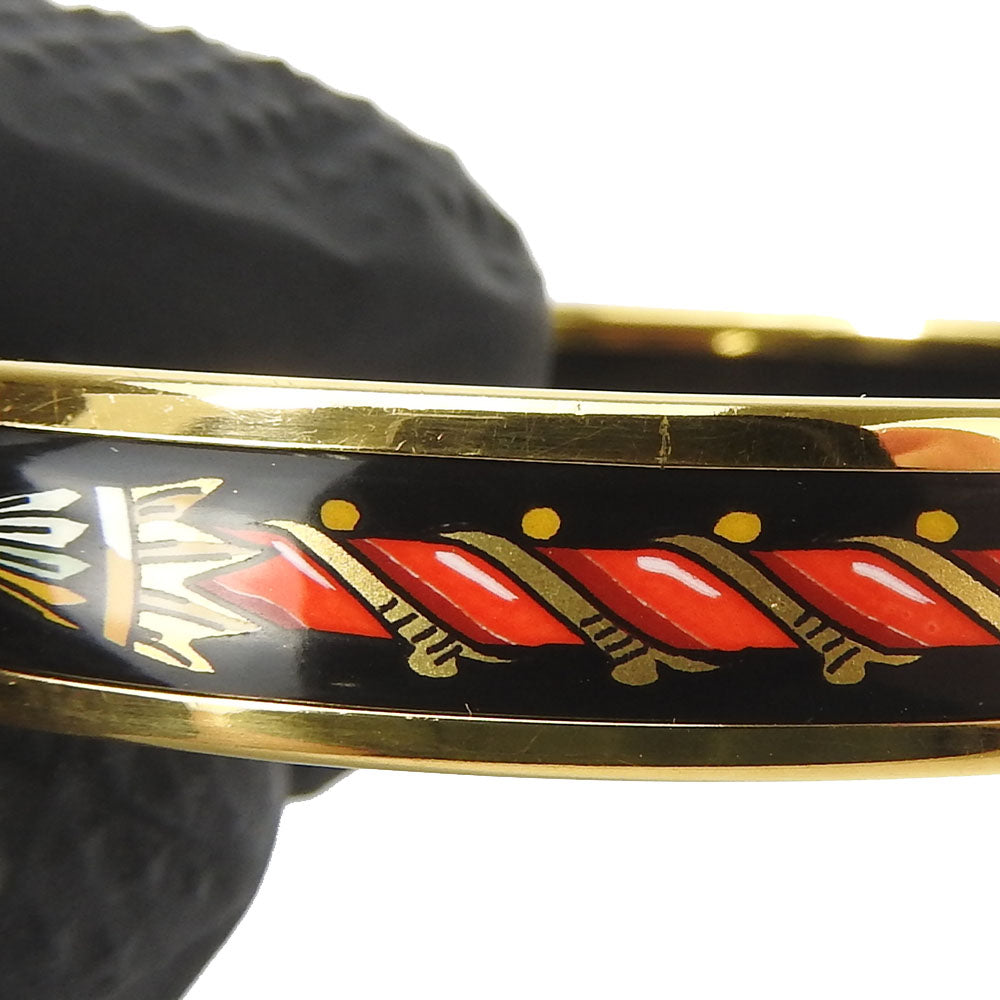 Hermes Enamel Metal Bangle 19g Gold Black