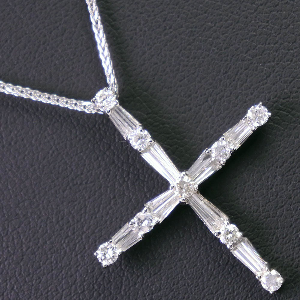 K18 White Gold Diamond Cross Necklace