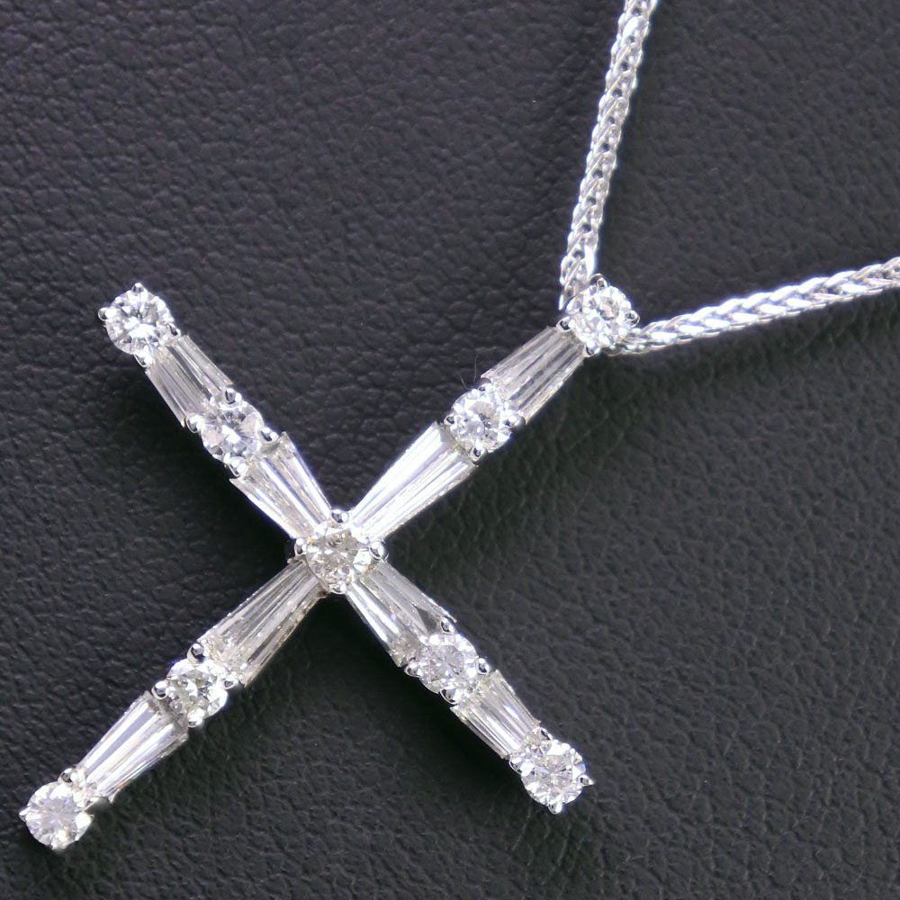 K18 White Gold Diamond Cross Necklace