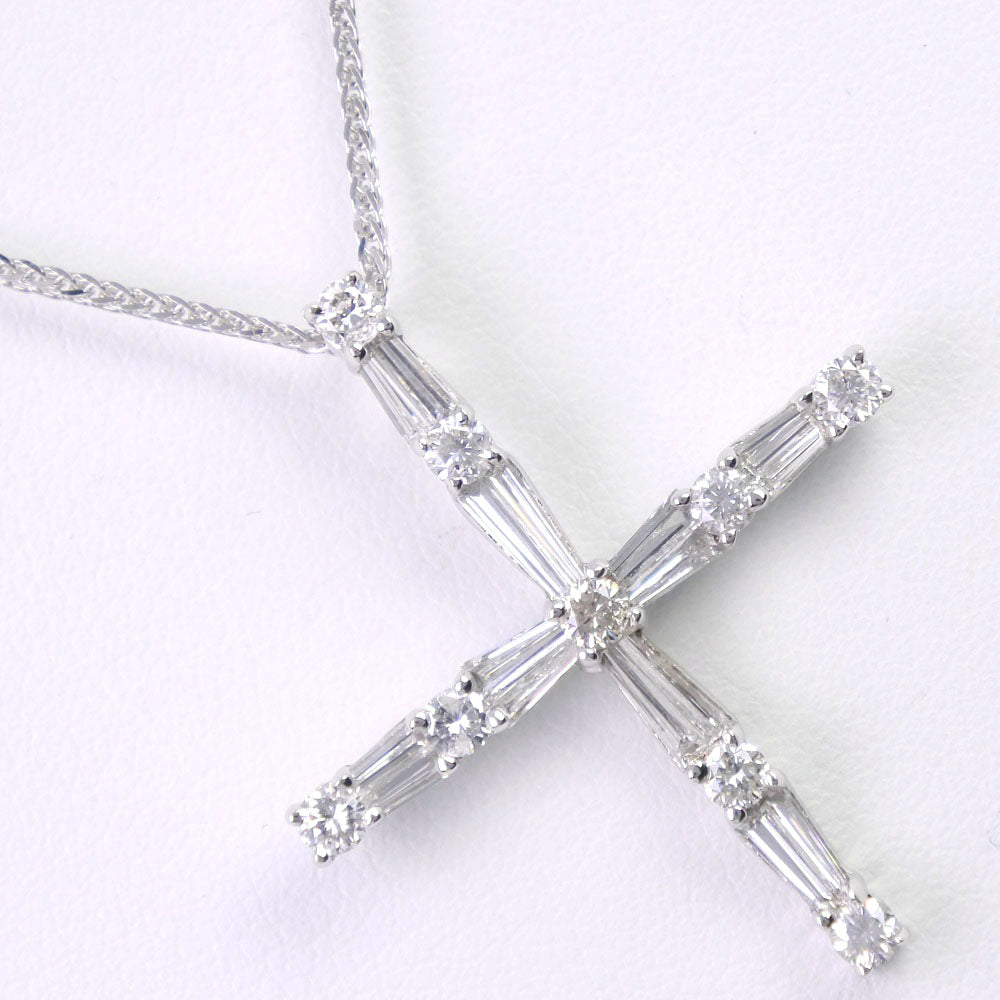 K18 White Gold Diamond Cross Necklace