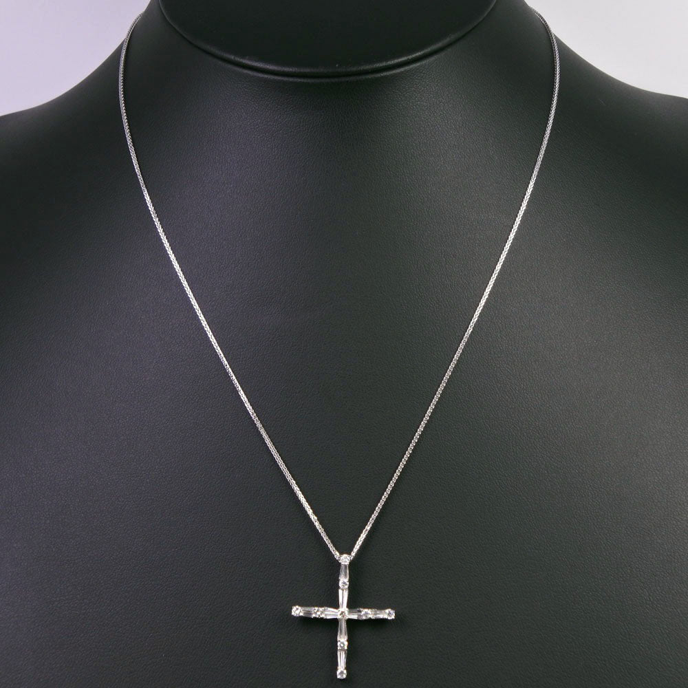 K18 White Gold Diamond Cross Necklace