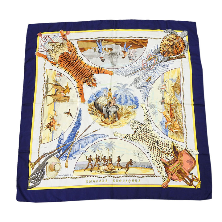 Hermes Silk Scarf Carré 90 Navy White