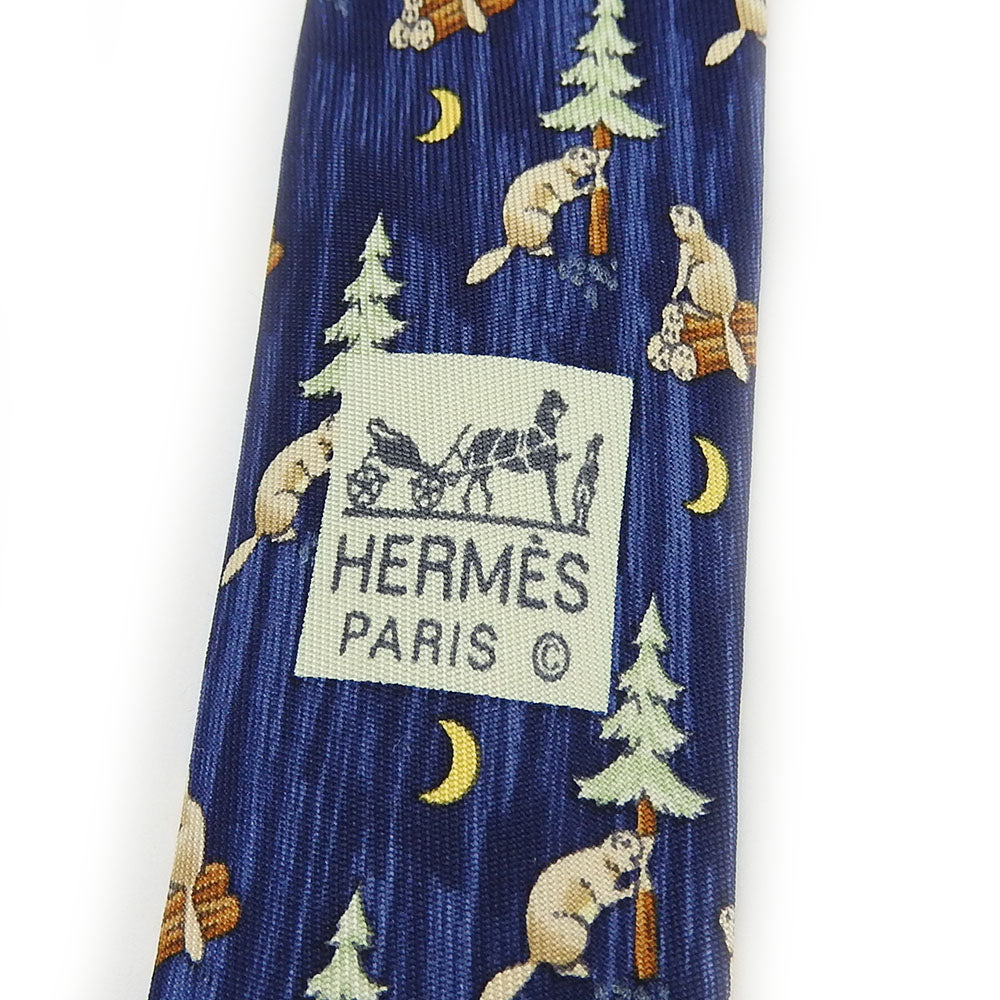 Hermes Silk Tie Navy