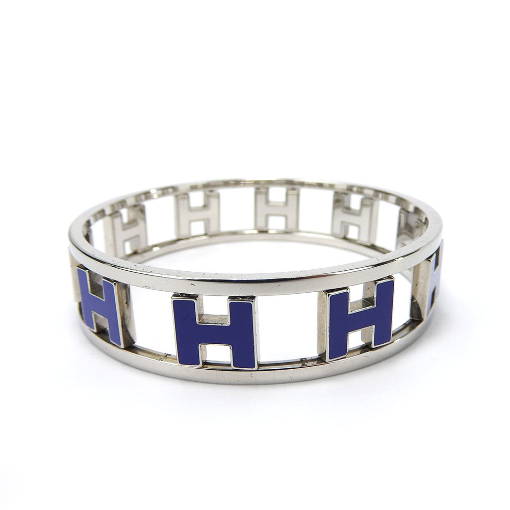 Hermes Silver Blue Reversible Bangle