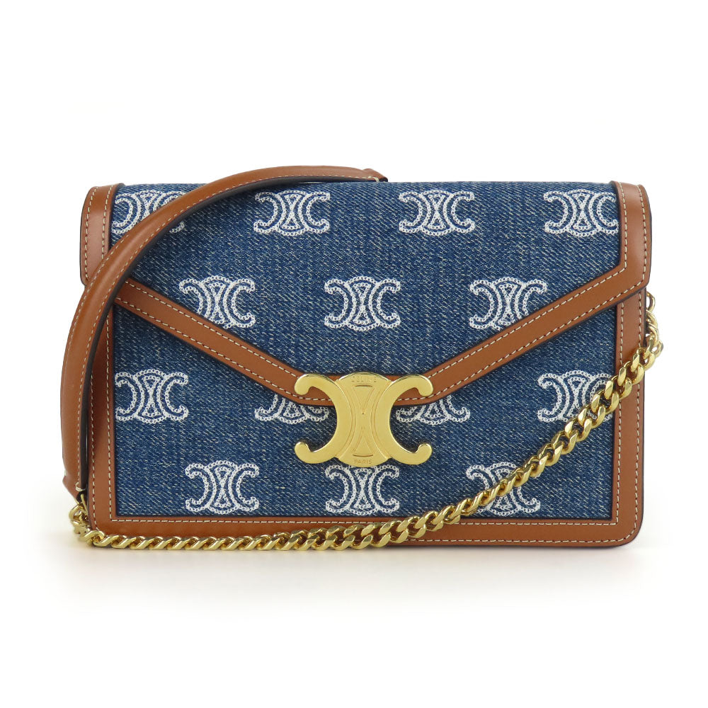 Celine Denim Leather Shoulder Bag Margo Triomphe