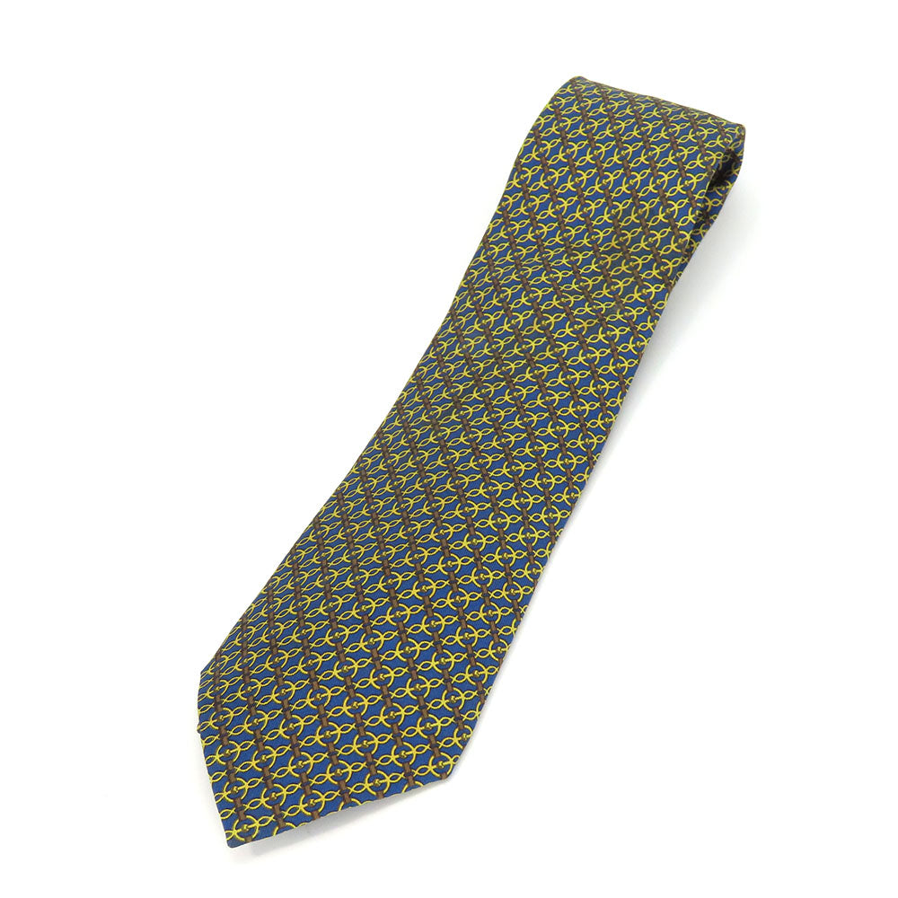 Hermes Silk Tie Navy Yellow