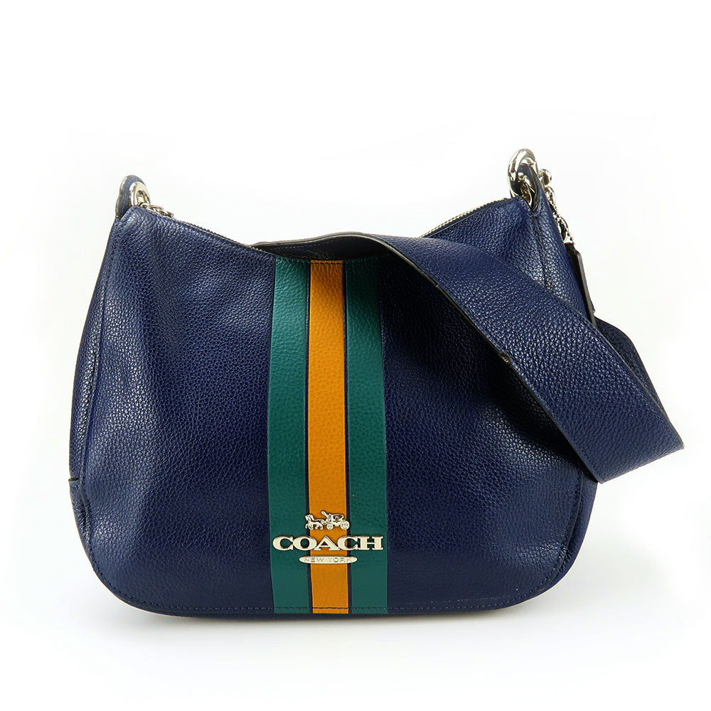 USED COACH Leather Shoulder Bag F80643 Navy