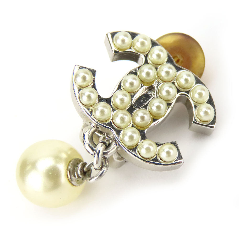 Chanel Metal Fake Pearl Earrings Silver